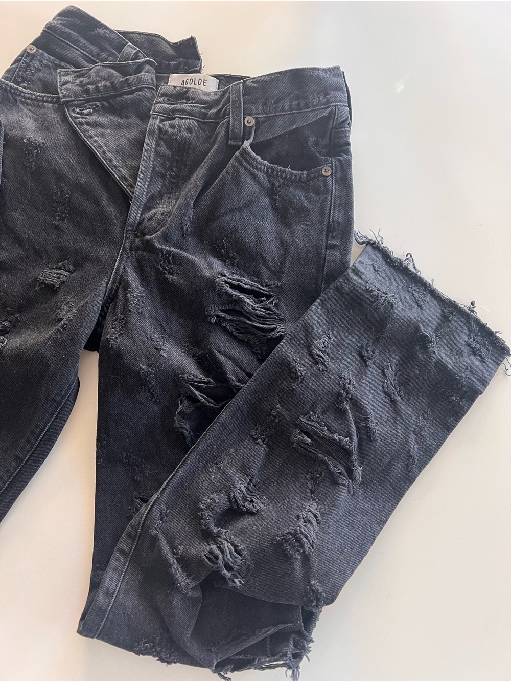 Agolde Women's Washed Black Distressed Pinch Waist Jeans - Picture 3 of 4